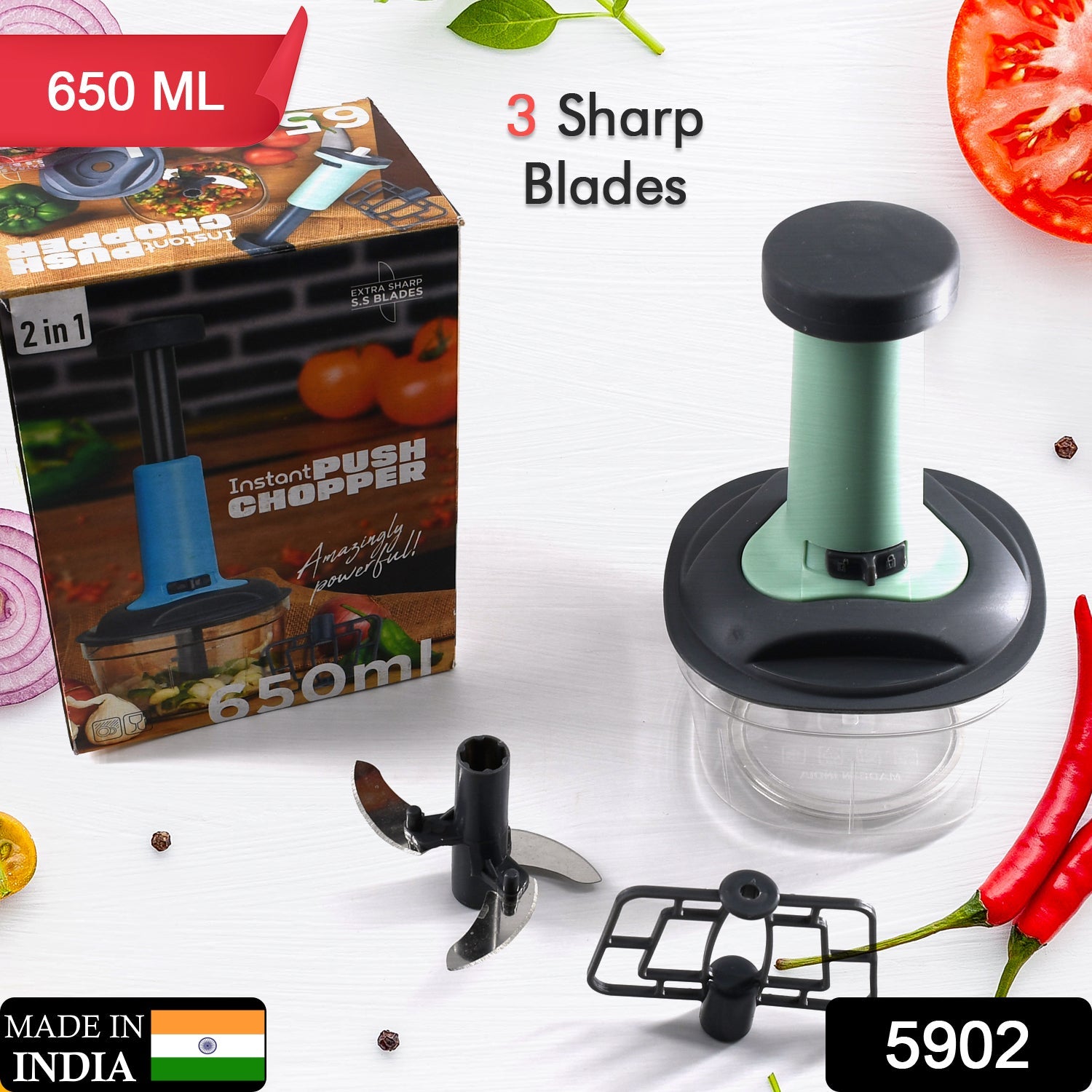 5902 PUSH CHOPPER MANUAL FOOD CHOPPER AND HAND PUSH VEGETABLE CHOPPER, CUTTER, MIXER SET FOR KITCHEN WITH 3 STAINLESS STEEL BLADE. DeoDap 5902 PUSH CHOPPER MANUAL FOOD CHOPPER AND HAND PUSH VEGETABLE CHOPPER, CUTTER, MIXER SET FOR KITCHEN WITH 3 STAINLESS STEEL BLADE. DeoDap